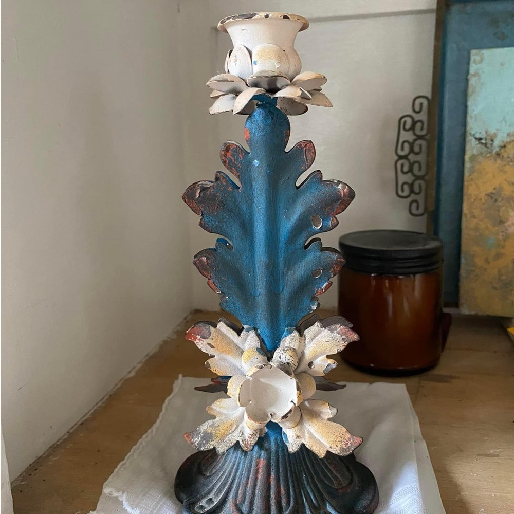 Italian metal tole floral candleholder
